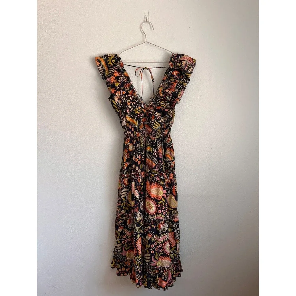 Love The Label Anthropologie Topanga Maxi Dress in Black Floral Size SMALL